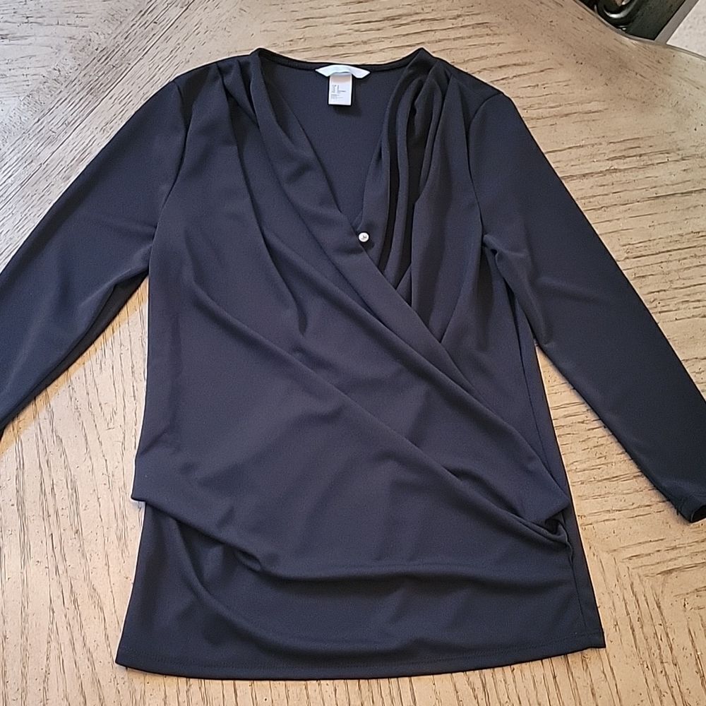 Black v neck blouse size S H&M
